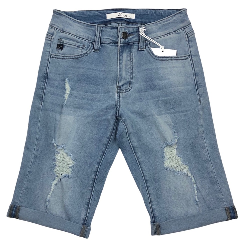 Kancan Distressed Cuffed Bermuda Jean Shorts Size 24 NEW